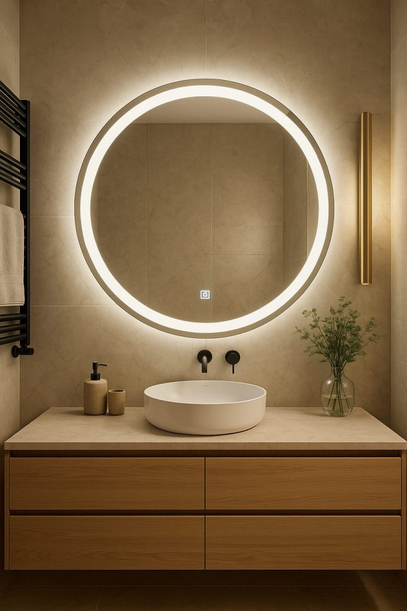 Lustro ścienne okrągłe podświetlane led piaskowany pasek fi 100 cm - obrazek 2