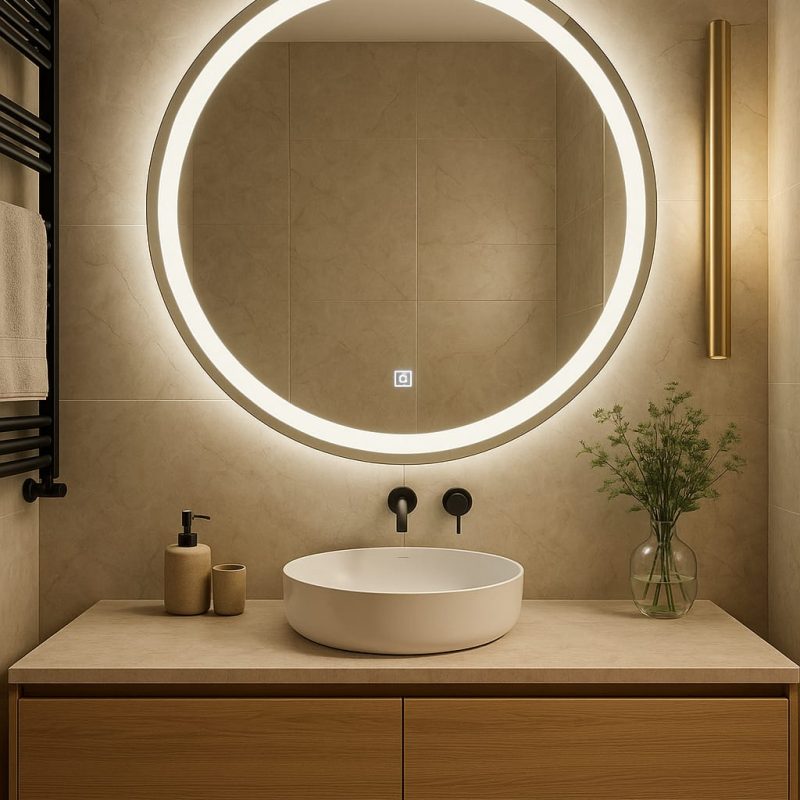 Lustro ścienne okrągłe podświetlane led piaskowany pasek fi 100 cm