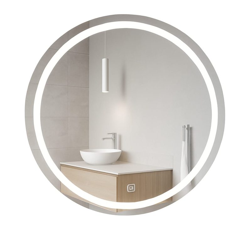Lustro ścienne okrągłe podświetlane led piaskowany pasek fi 100 cm - obrazek 6