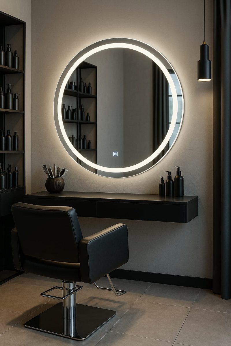 Lustro ścienne okrągłe podświetlane led piaskowany pasek fi 100 cm - obrazek 3