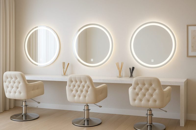 Lustro ścienne okrągłe podświetlane led piaskowany pasek fi 100 cm - obrazek 4
