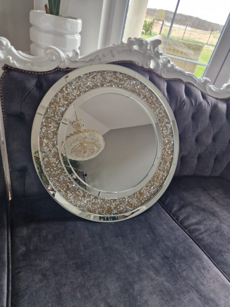 Lustro okrągłe 80 cm glamour crush diamond złote - obrazek 3