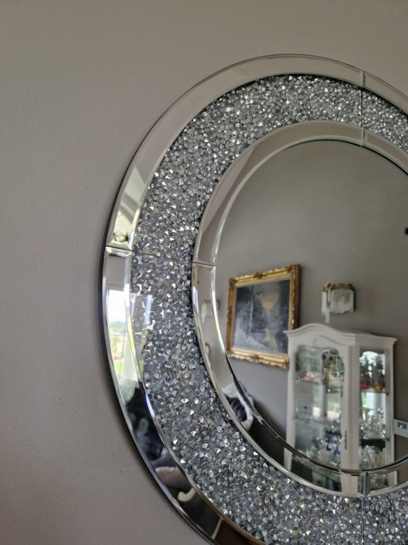 Lustro okrągłe 60 cm glamour crush diamond srebrne - obrazek 4