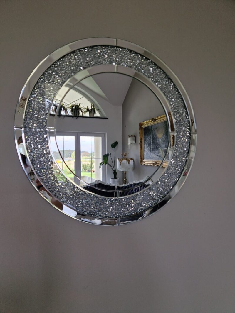 Lustro okrągłe 60 cm glamour crush diamond srebrne - obrazek 5
