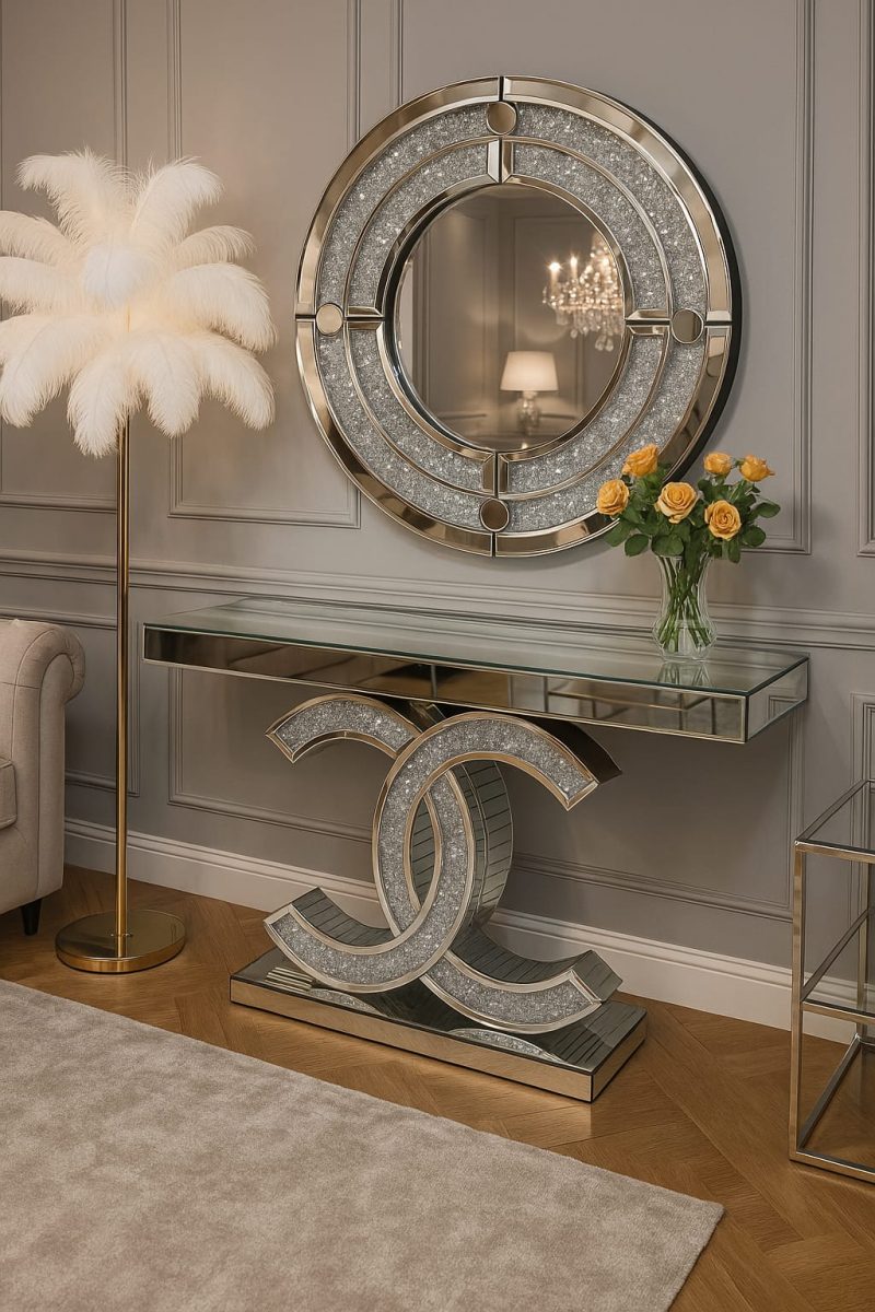 Konsola lustrzana glamour 120x80x40 kryształowa crush diamond