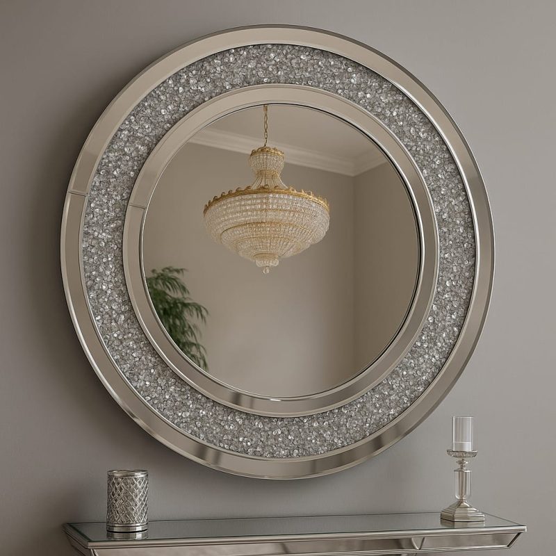 Lustro okrągłe 80 cm glamour crush diamond srebrne