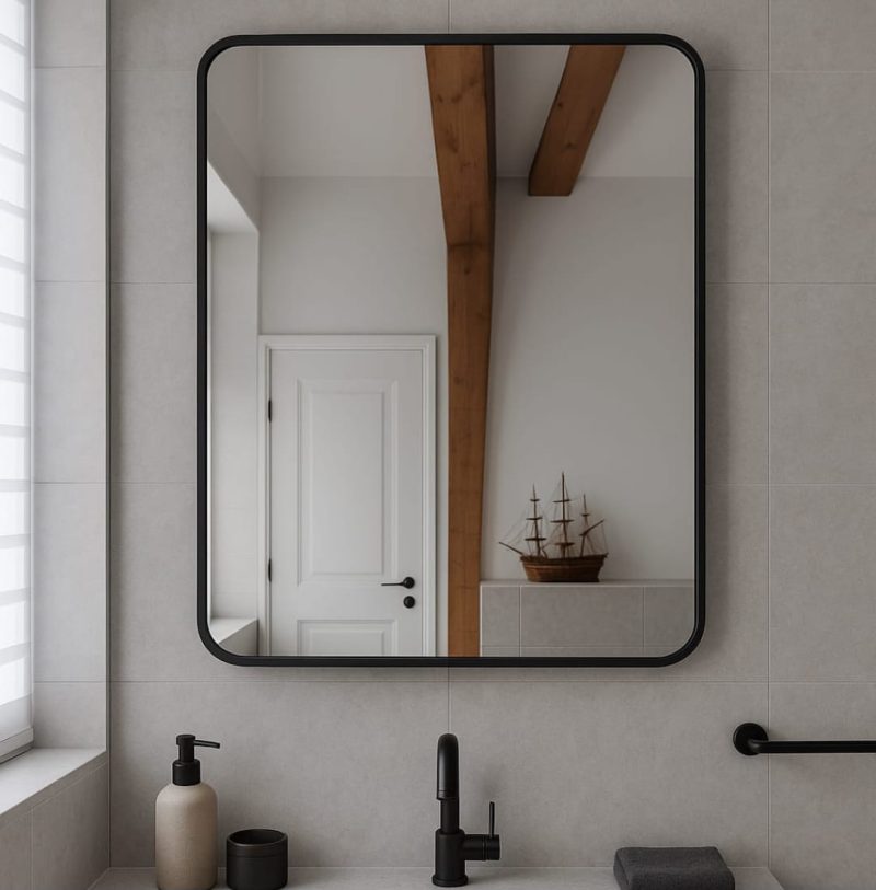 Lustro prostokątne w aluminiowej ramie loft 80x60 cm– czarne