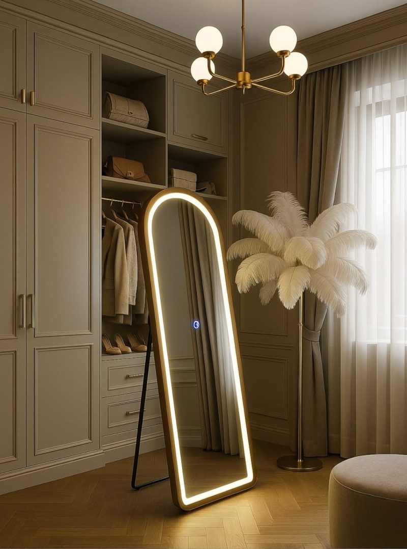 lustro stojące 160x50 podświetlane led  w złotej ramie owalne - obrazek 4
