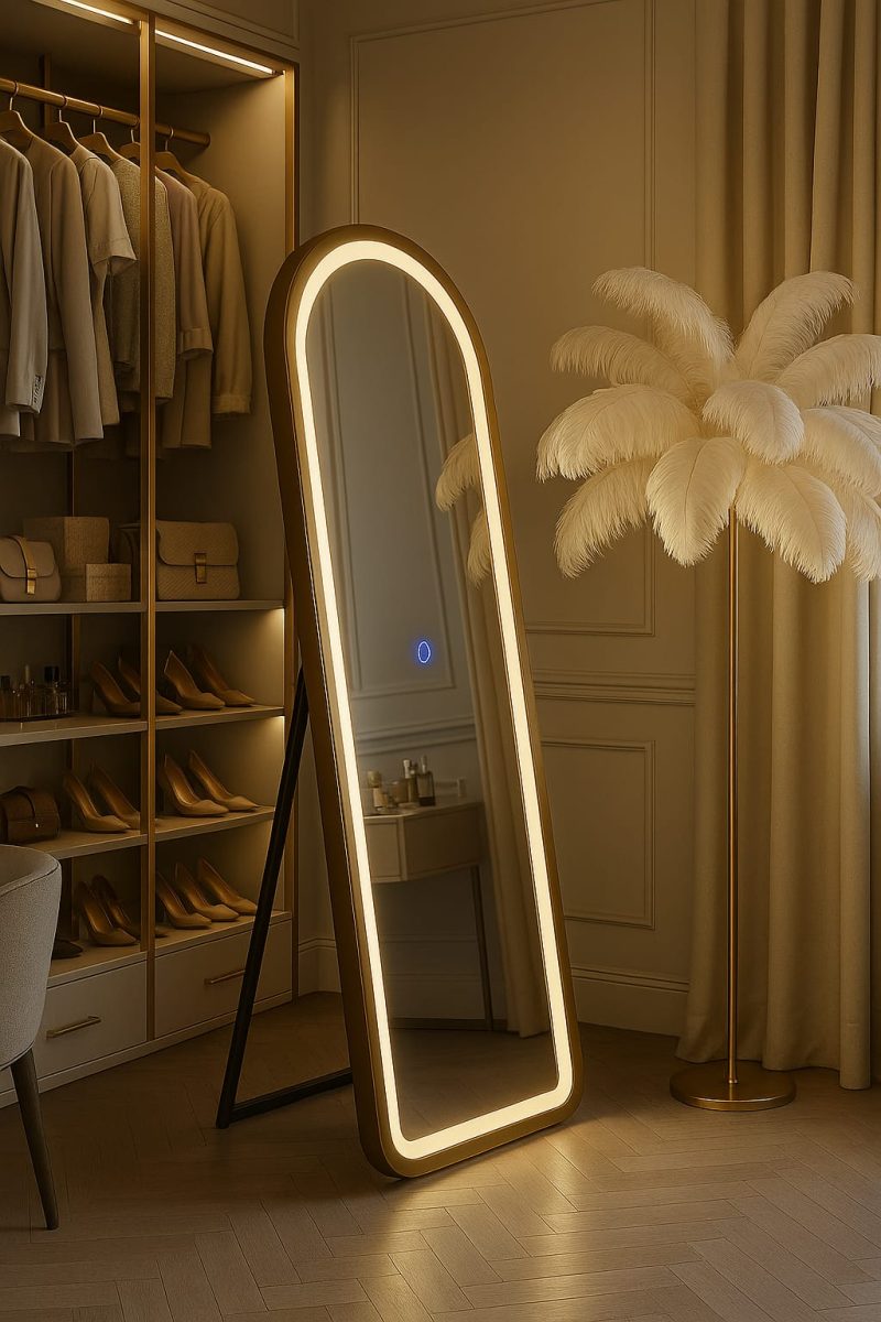 lustro stojące 160x50 podświetlane led  w złotej ramie owalne - obrazek 5