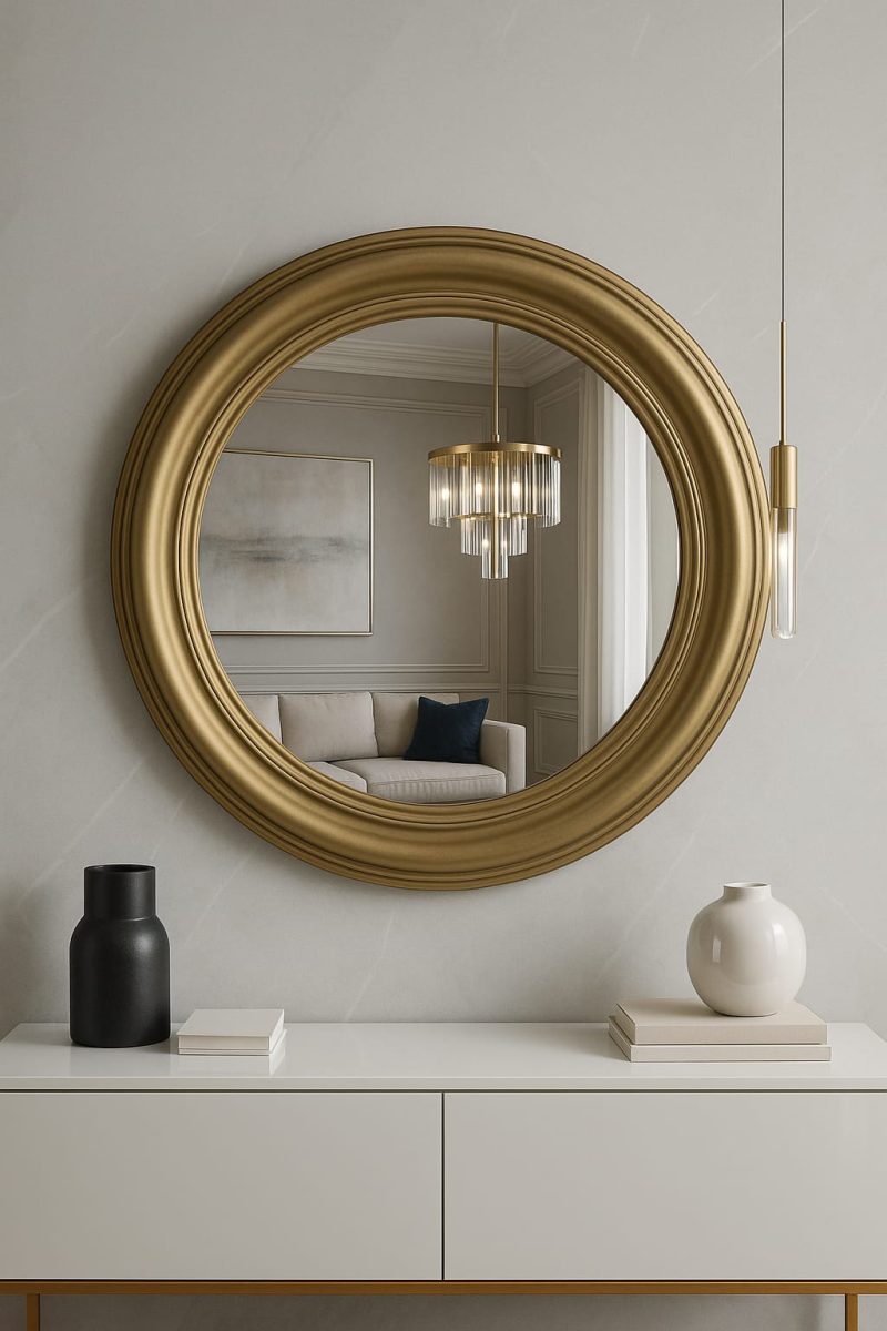 Lustro okrągłe kryształowe w złotej ramie glamour 60 cm - obrazek 3