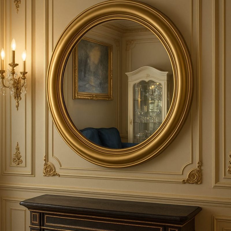 Lustro okrągłe kryształowe w złotej ramie glamour 60 cm