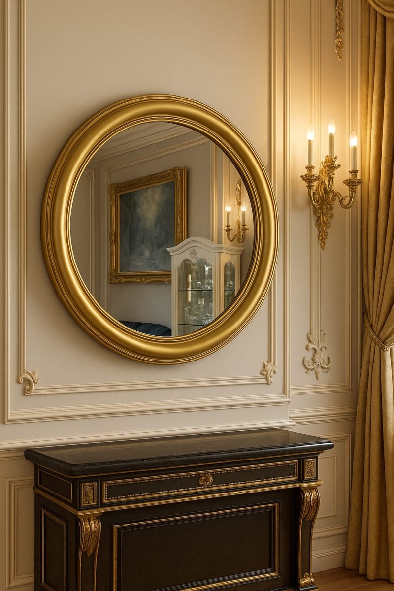 Lustro okrągłe kryształowe w złotej ramie glamour 60 cm - obrazek 5