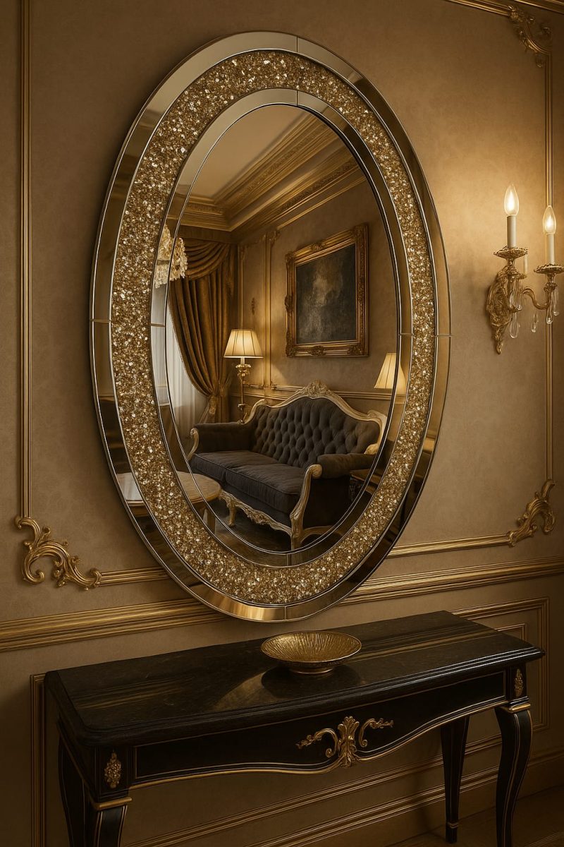 Lustro Owalne Glamour Crush Diamond 90x60 cm zlote - obrazek 2