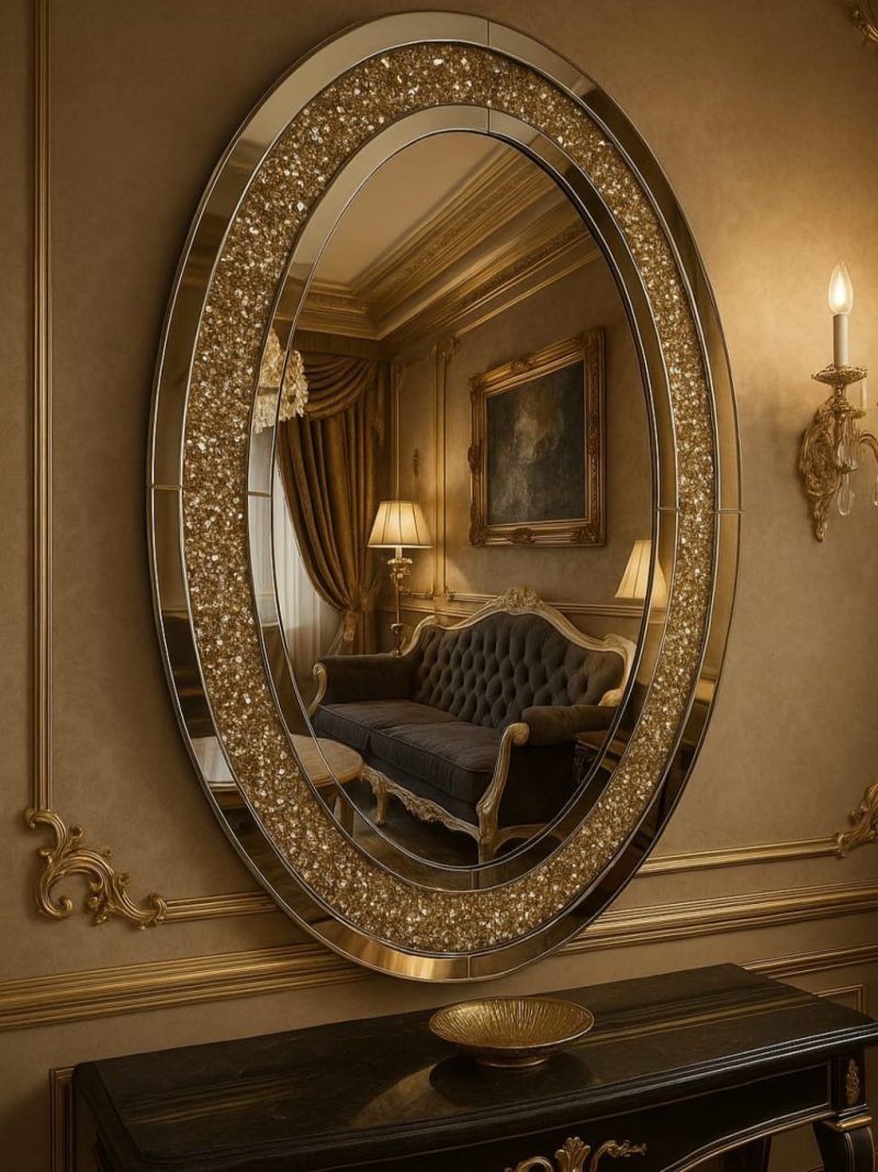 Lustro Owalne Glamour Crush Diamond 90x60 cm zlote