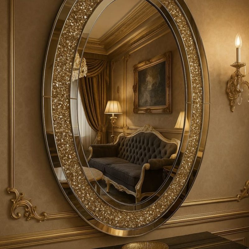 Lustro Owalne Glamour Crush Diamond 90x60 cm zlote