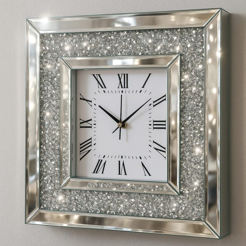 Zegar szklany  glamour kwadratowy 50x50